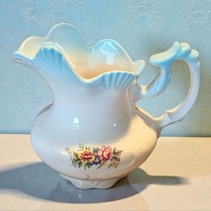 Vintage Scalloped Floral Ceramic Water Pitcher